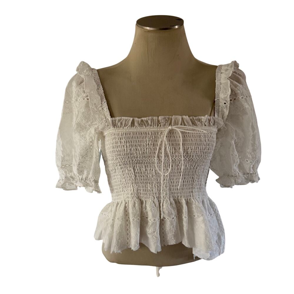 NWT Hill House White Cottagecore Puff Sleeve Blouse M *see description*